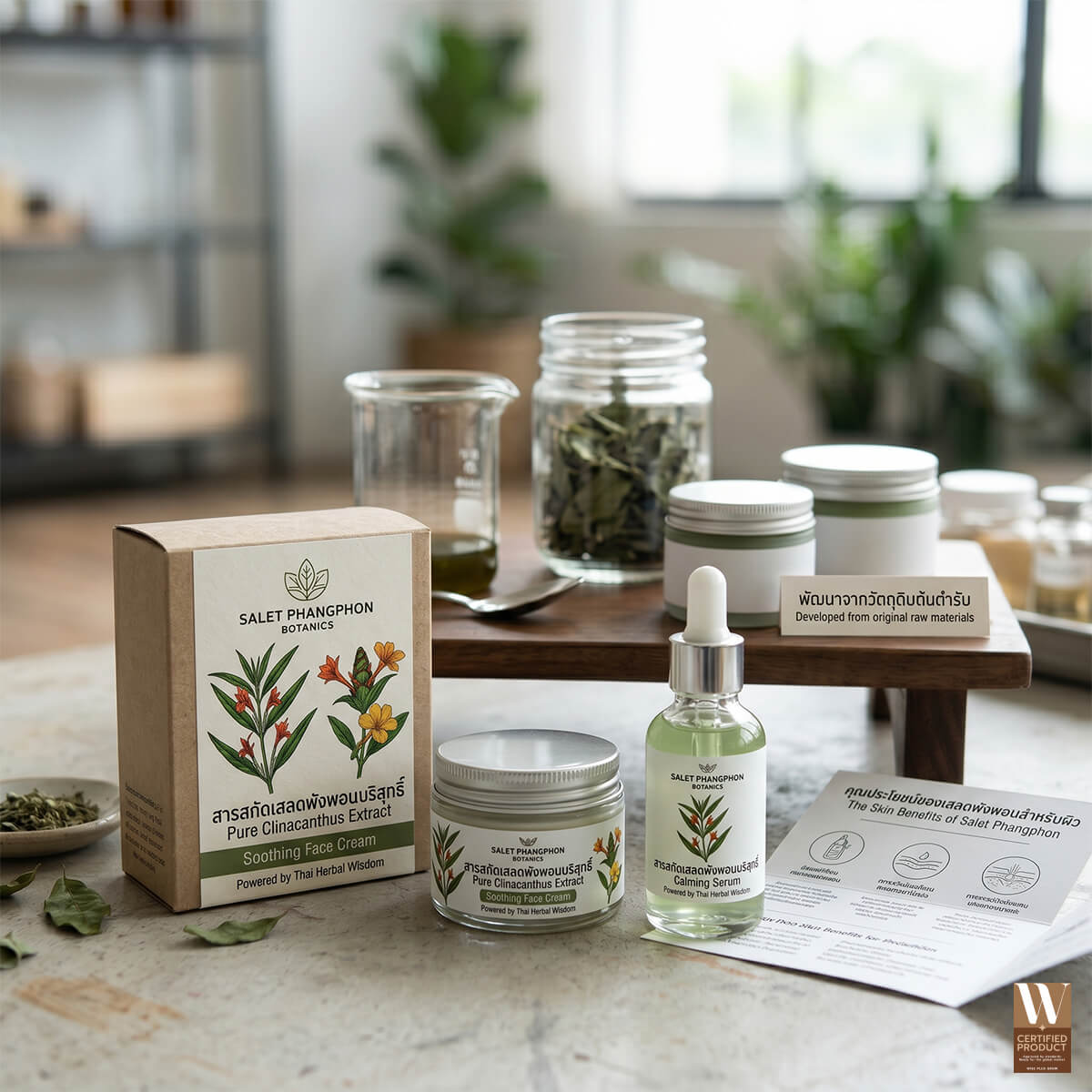 ตัวอย่างผลิตภัณฑ์สกินแคร์จากสารสกัดเสลดพังพอน