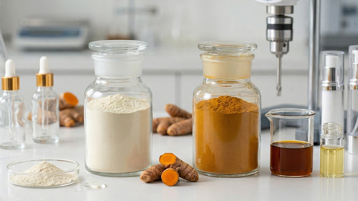 รูปแบบสารสกัดขมิ้นชันชนิดน้ำและชนิดผงสำหรับสูตรสกินแคร์