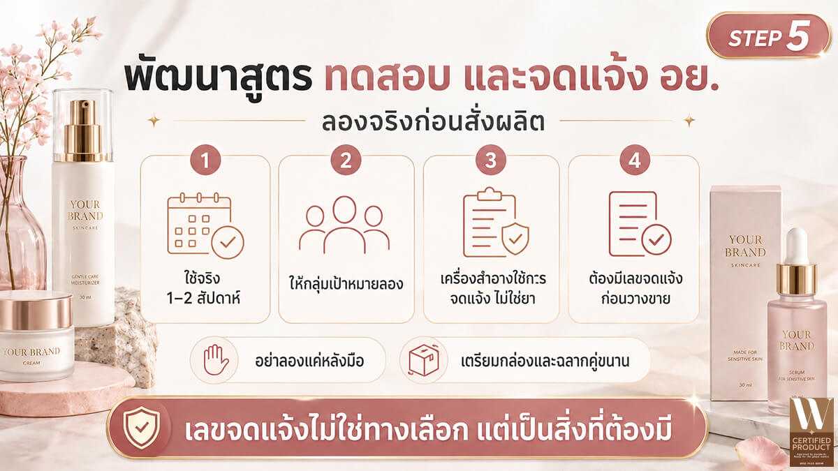 พัฒนาสูตรครีม ทดสอบ และจดแจ้งเครื่องสำอางกับ อย.