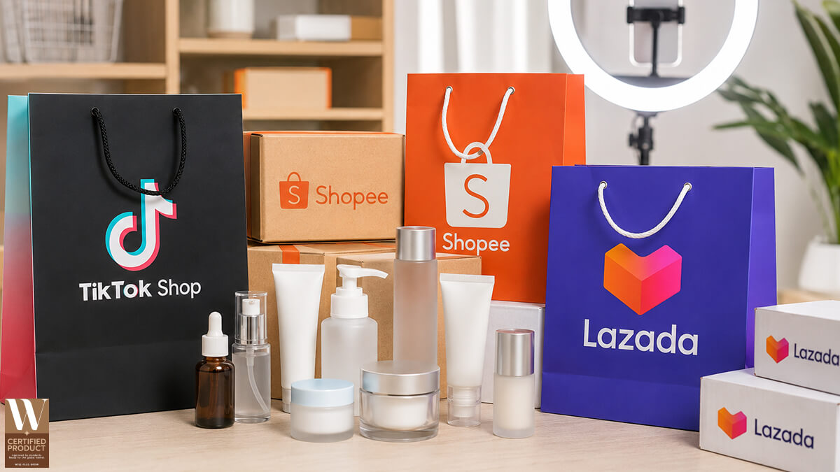 บรรจุภัณฑ์เครื่องสำอางสำหรับขายบน TikTok Shop Shopee และ Lazada